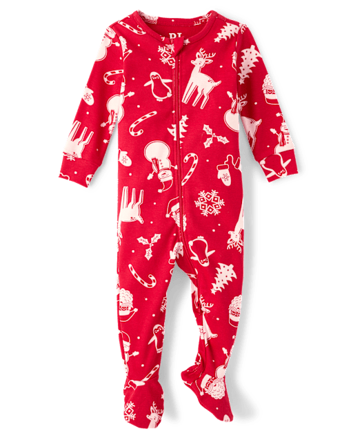 Baby And Toddler Matching Family Christmas Icon Snug Fit Cotton Footed One Piece Pajamas