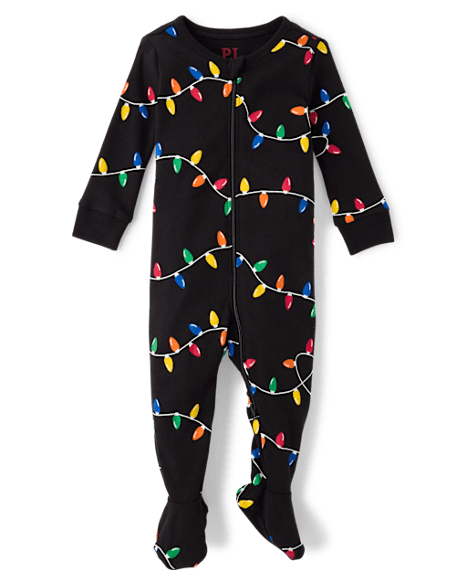 Baby And Toddler Matching Family Christmas Lights Snug Fit Cotton Footed One Piece Pajamas