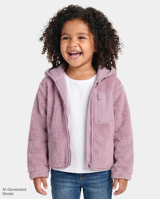 Toddler Girls Heavyweight Sherpa Zip Up Hoodie
