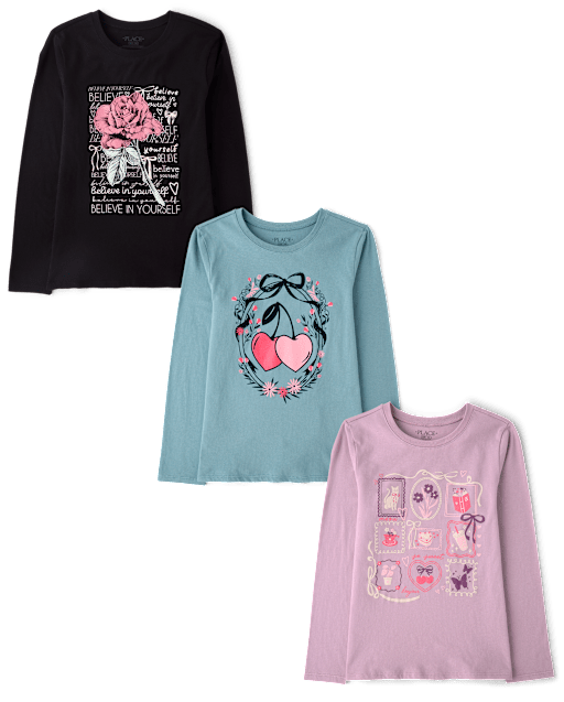 Lot de 3 t-shirts graphiques tendance pour filles
