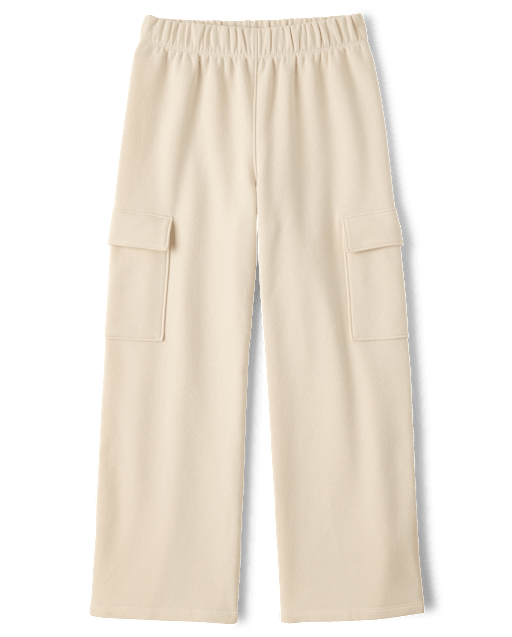 Girls Premium Fleece Wide Leg Cargo Pants