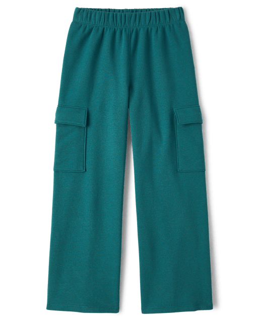 Girls Premium Fleece Wide Leg Cargo Pants