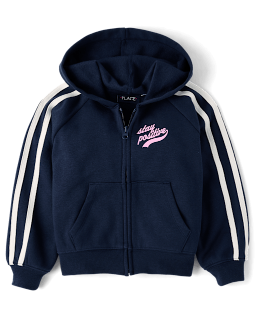 Sweat à capuche zippé en polaire premium avec rayures latérales graphiques pour filles