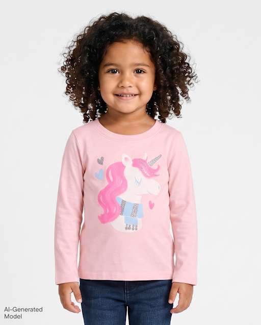 Baby And Toddler Girls Glitter Unicorn Graphic Tee