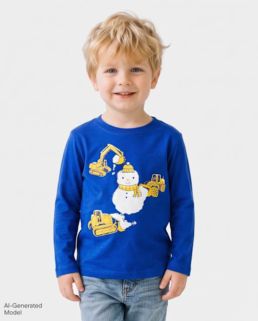 Baby And Toddler Boys Construction Vehicle Snowman Graphic Tee
