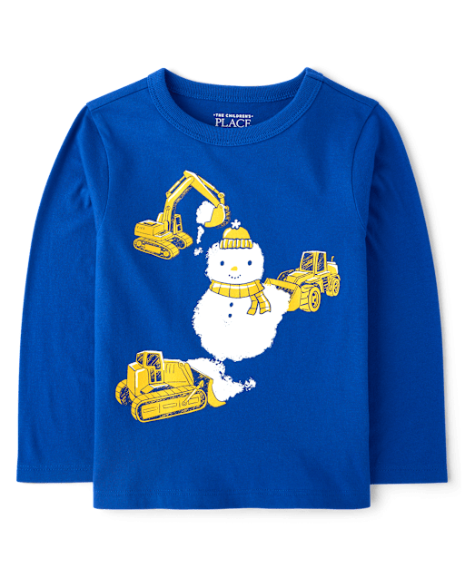 Baby And Toddler Boys Construction Vehicle Snowman Graphic Tee