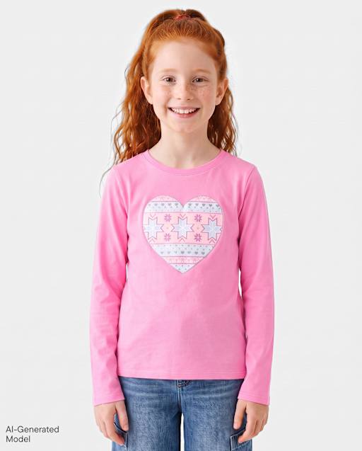 Girls Fairisle Heart Graphic Tee