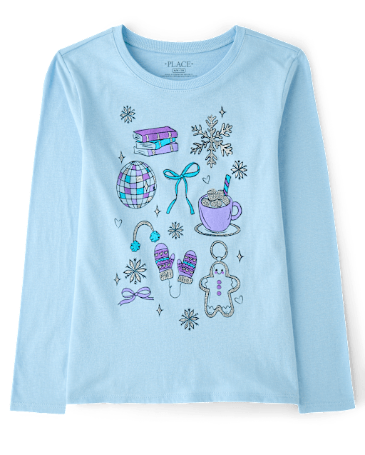 Girls Winter Doodles Graphic Tee