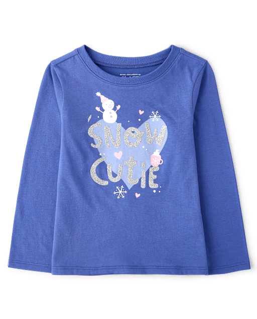 Baby And Toddler Girls Glitter Snow Cutie Graphic Tee