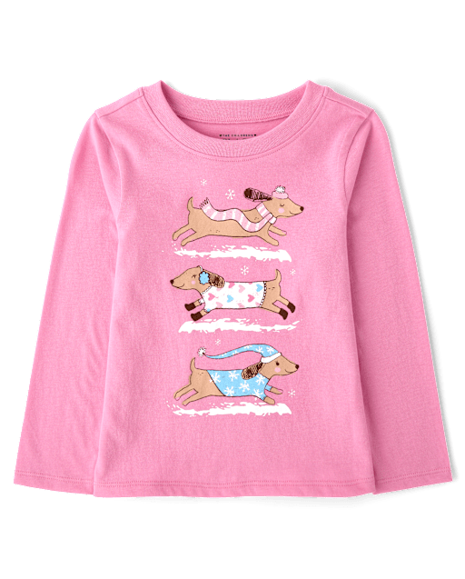 Baby And Toddler Girls Winter Dogs Graphic Tee