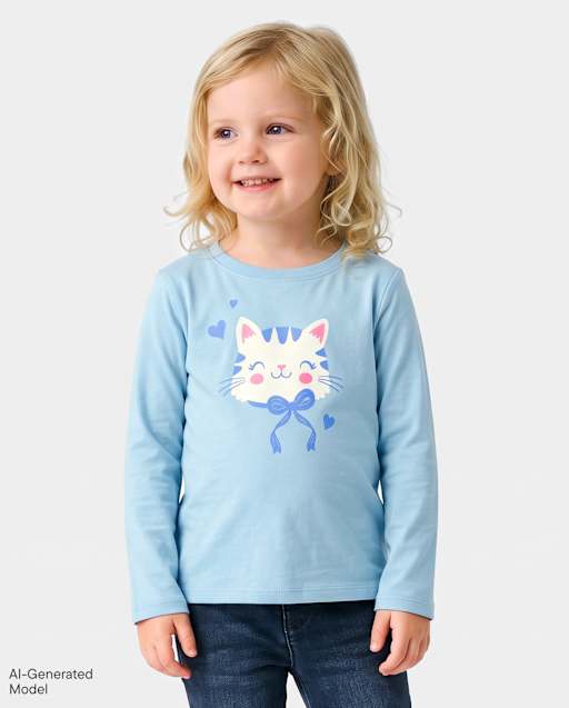 Baby And Toddler Girls Cat Graphic Tee
