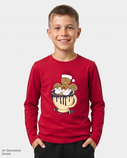 Boys Christmas Gingerbread Mug Graphic Tee