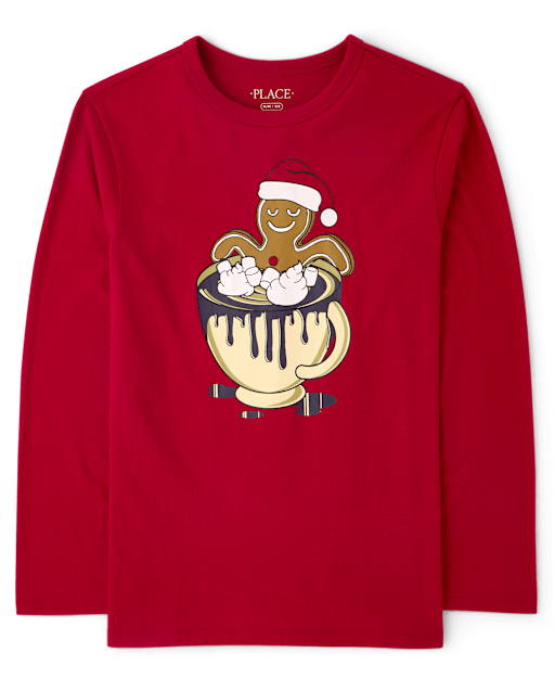 Boys Christmas Gingerbread Mug Graphic Tee
