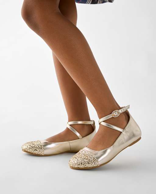 Girls Metallic Glitter Ballet Flats