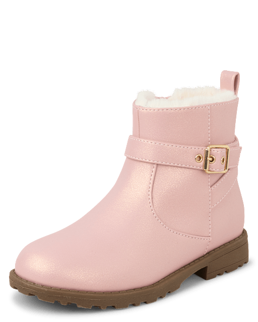 Girls Shimmer Buckle Faux Fur Lined Boots