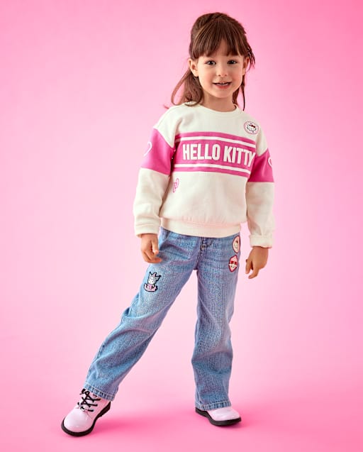 Toddler Girls Hello KittyÂ® And Friends Embroidered Patch Wide Leg Jeans