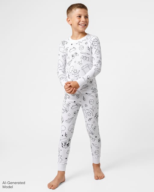 Boys DIY Coloring Doodle Snug Fit Cotton Pajamas