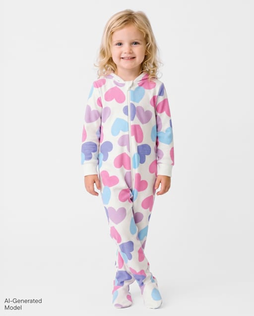 Baby And Toddler Girls Heart Snug Fit Cotton Footed One Piece Pajamas