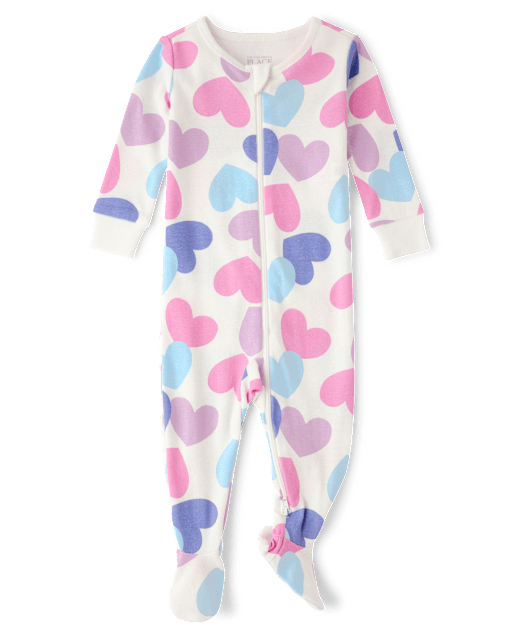 Baby And Toddler Girls Heart Snug Fit Cotton Footed One Piece Pajamas
