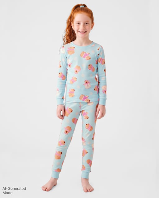 Girls Winter Capybara Snug Fit Cotton Pajamas