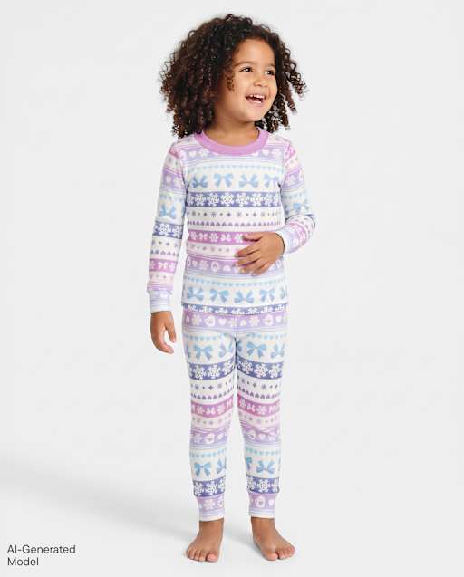 Baby And Toddler Girls Bow Fairisle Snug Fit Cotton Pajamas