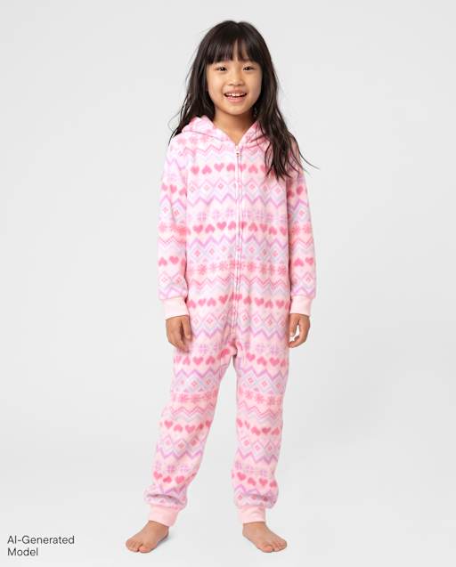 Girls Heart Fairisle One Piece Pajamas - Cozy Fleece