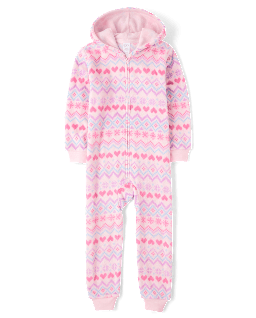 Girls Heart Fairisle One Piece Pajamas - Cozy Fleece
