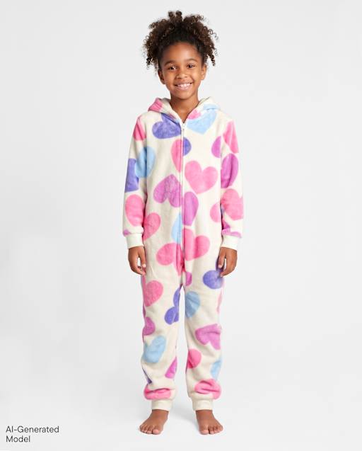Girls Heart One Piece Pajamas - Cozy Fleece