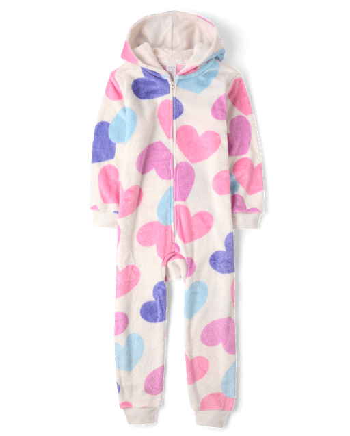 Girls Heart One Piece Pajamas - Cozy Fleece