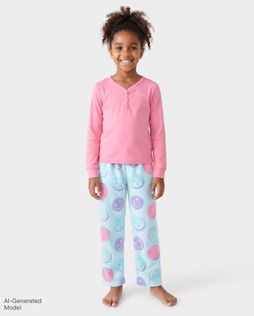 Girls Happy Face Dream Fleece Pajama Pants