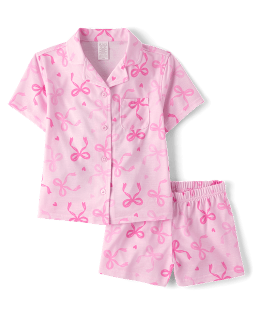 Girls Bow Button Front Pajamas