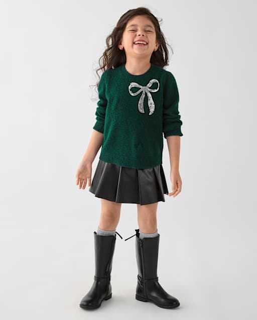Toddler Girls Pleated Faux Leather Skirt