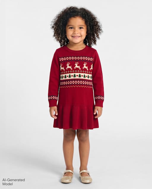 Toddler Girls Christmas Fairisle Peplum Sweater Dress