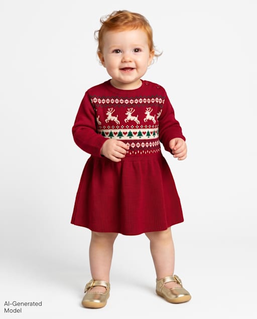 Baby Girls Christmas Fairisle Sweater Dress