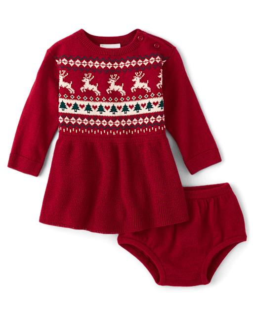 Baby Girls Christmas Fairisle Sweater Dress
