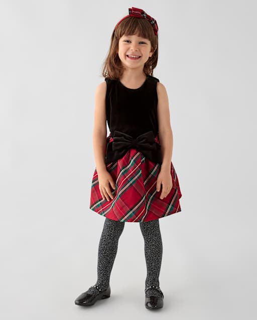Toddler Girls Plaid Oversized Bow Fit And Flare Dress