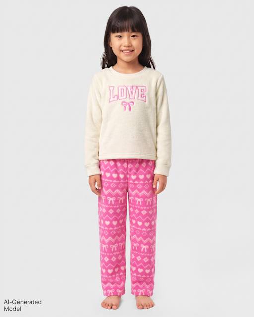 Girls Embroidered Bow Fairisle Dream Fleece Pajamas
