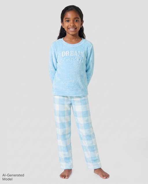 Girls Embroidered Dream Mode Dream Fleece Pajamas