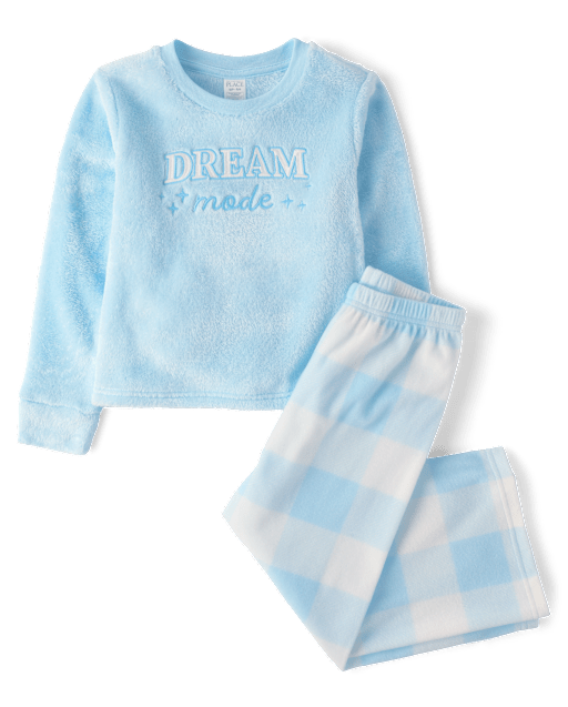 Girls Embroidered Dream Mode Dream Fleece Pajamas