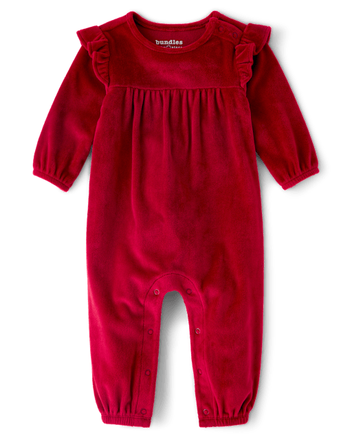 Baby Girls Velour Flutter Romper