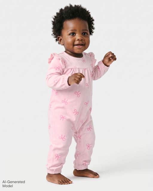 Baby Girls Bow Velour Flutter Romper