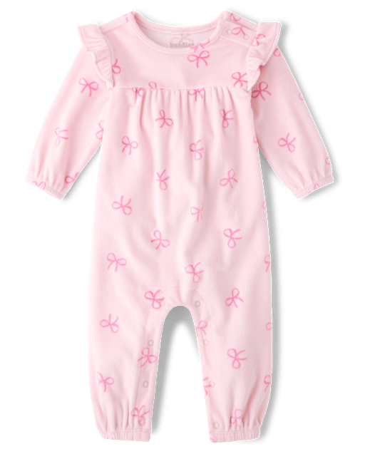 Baby Girls Bow Velour Flutter Romper