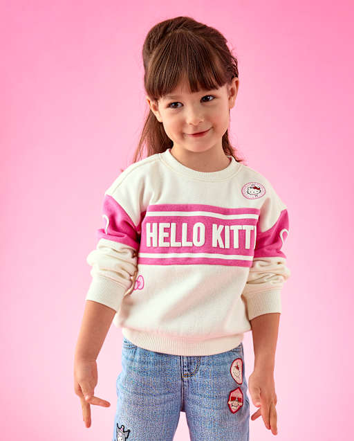 Toddler Girls Hello KittyÂ® Puff Print Colorblock Premium Fleece Sweatshirt