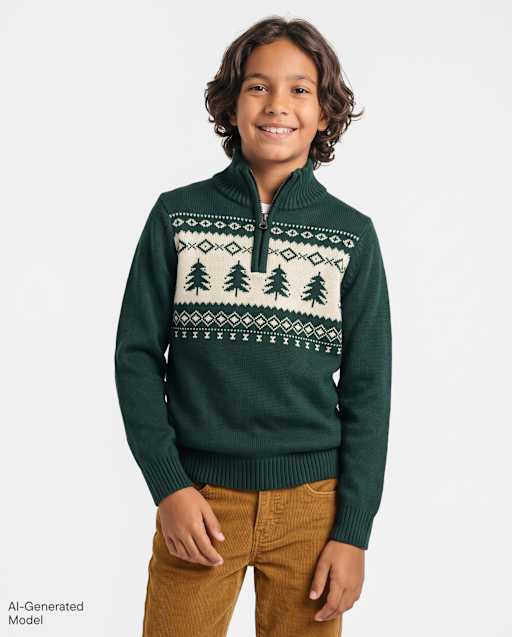 Boys Fairisle Quarter Zip Sweater