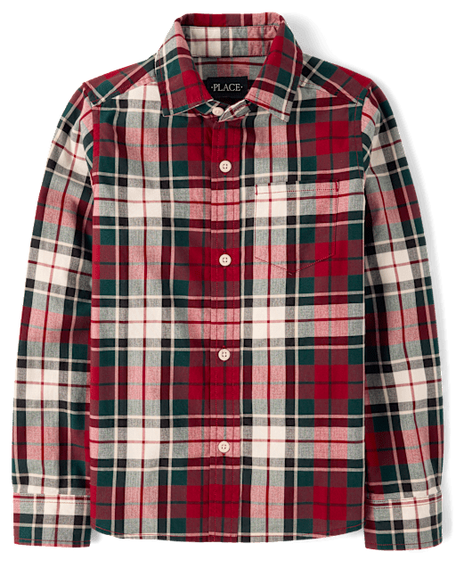 Boys Plaid Poplin Button Up Shirt