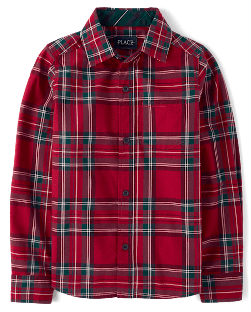 Boys Plaid Poplin Button Up Shirt