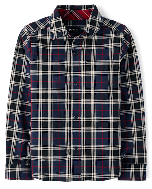 Boys Plaid Poplin Button Up Shirt