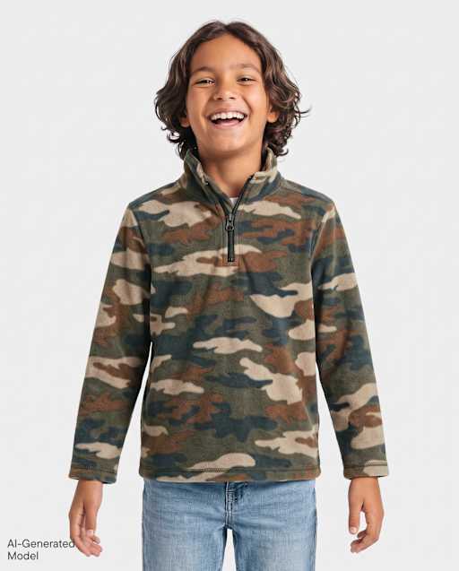 Boys Print Microfleece Quarter Zip Pullover