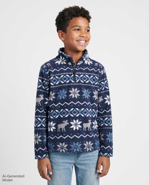 Boys Print Microfleece Quarter Zip Pullover