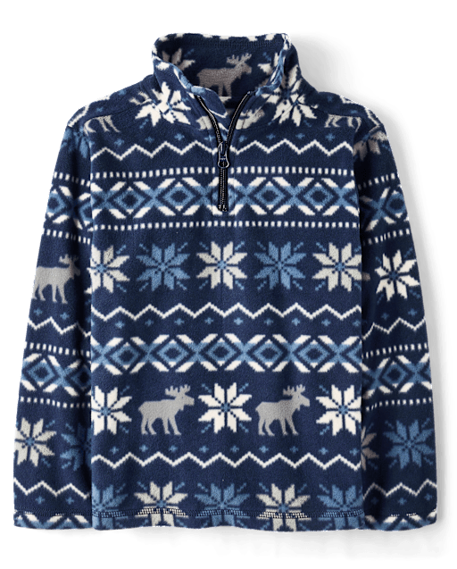 Boys Print Microfleece Quarter Zip Pullover